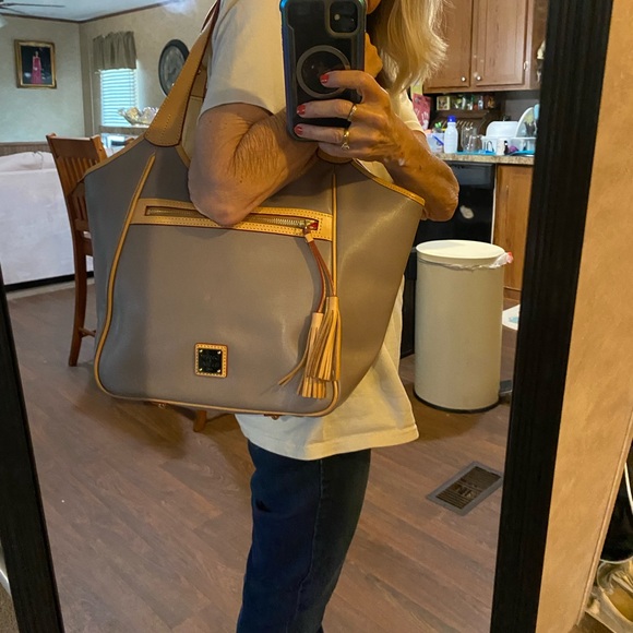 Dooney & Bourke Gray and Tan Leather Tote Bag - Picture 9 of 9